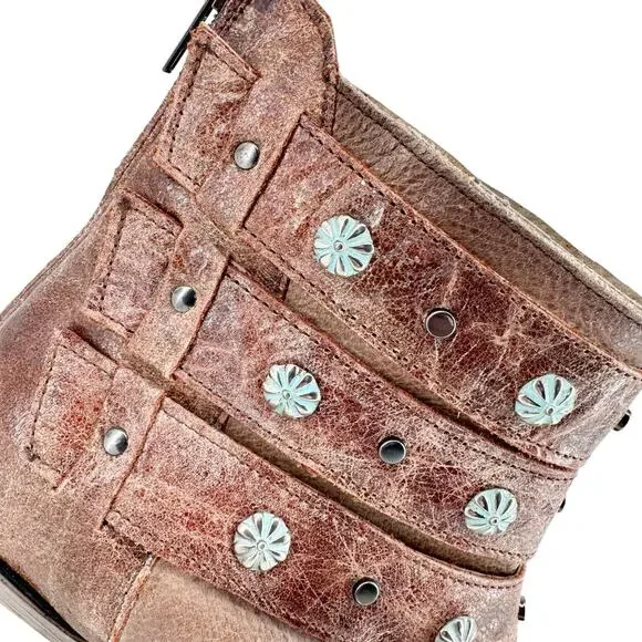 Circle G Corral Western Boots Studded Brown Leather Cowgirl Boots 7.5 Distressed - Picture 4 of 9